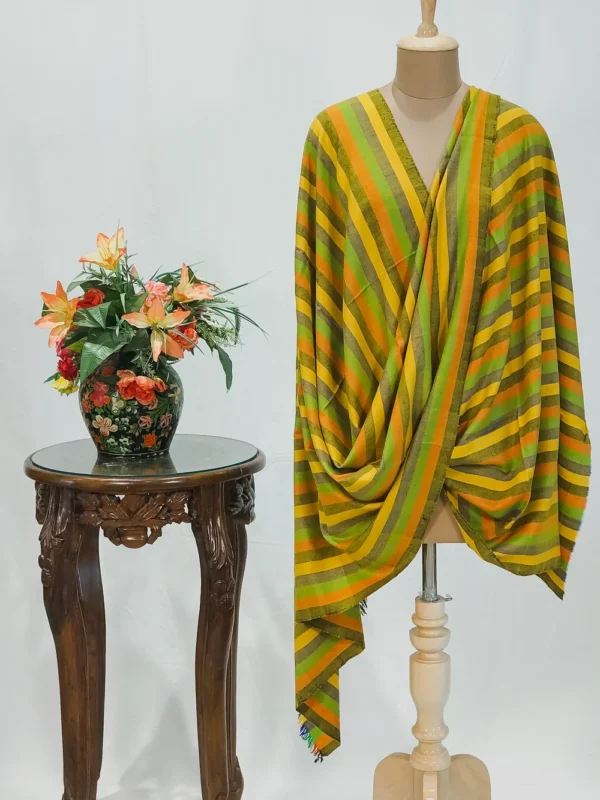 Yellow Striped Pure Pashmina Shawl