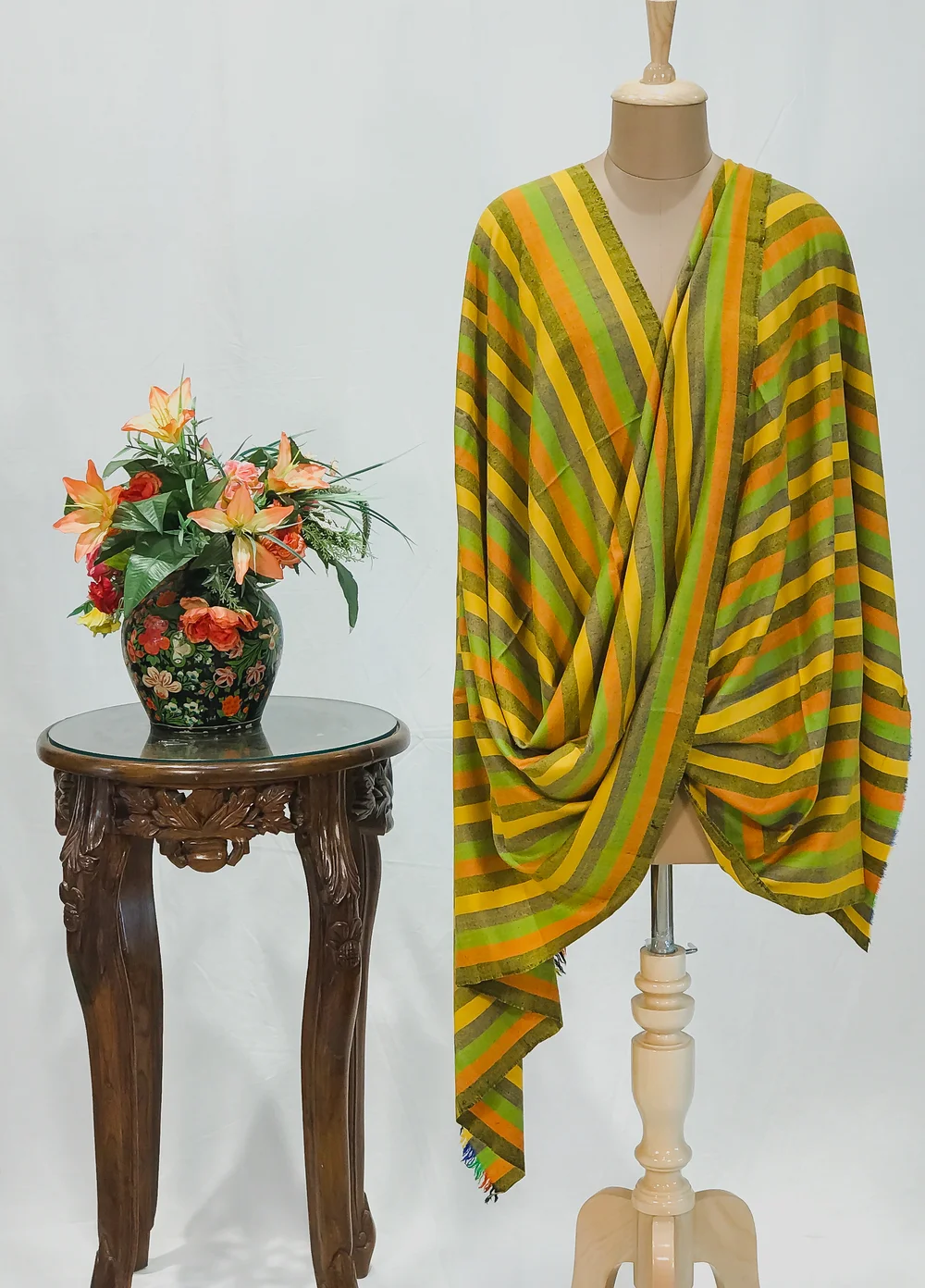 Yellow Striped Pure Pashmina Shawl Yellow Striped Pure Pashmina Shawl