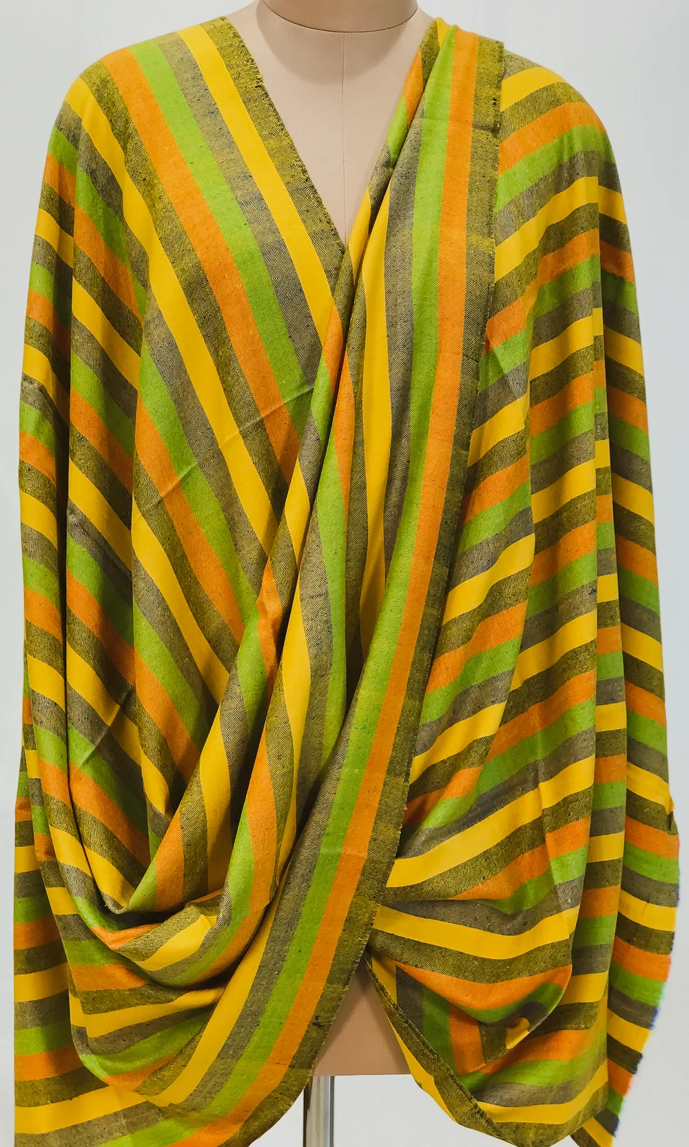 Yellow Striped Pure Pashmina Shawl Front Yellow Striped Pure Pashmina Shawl Front