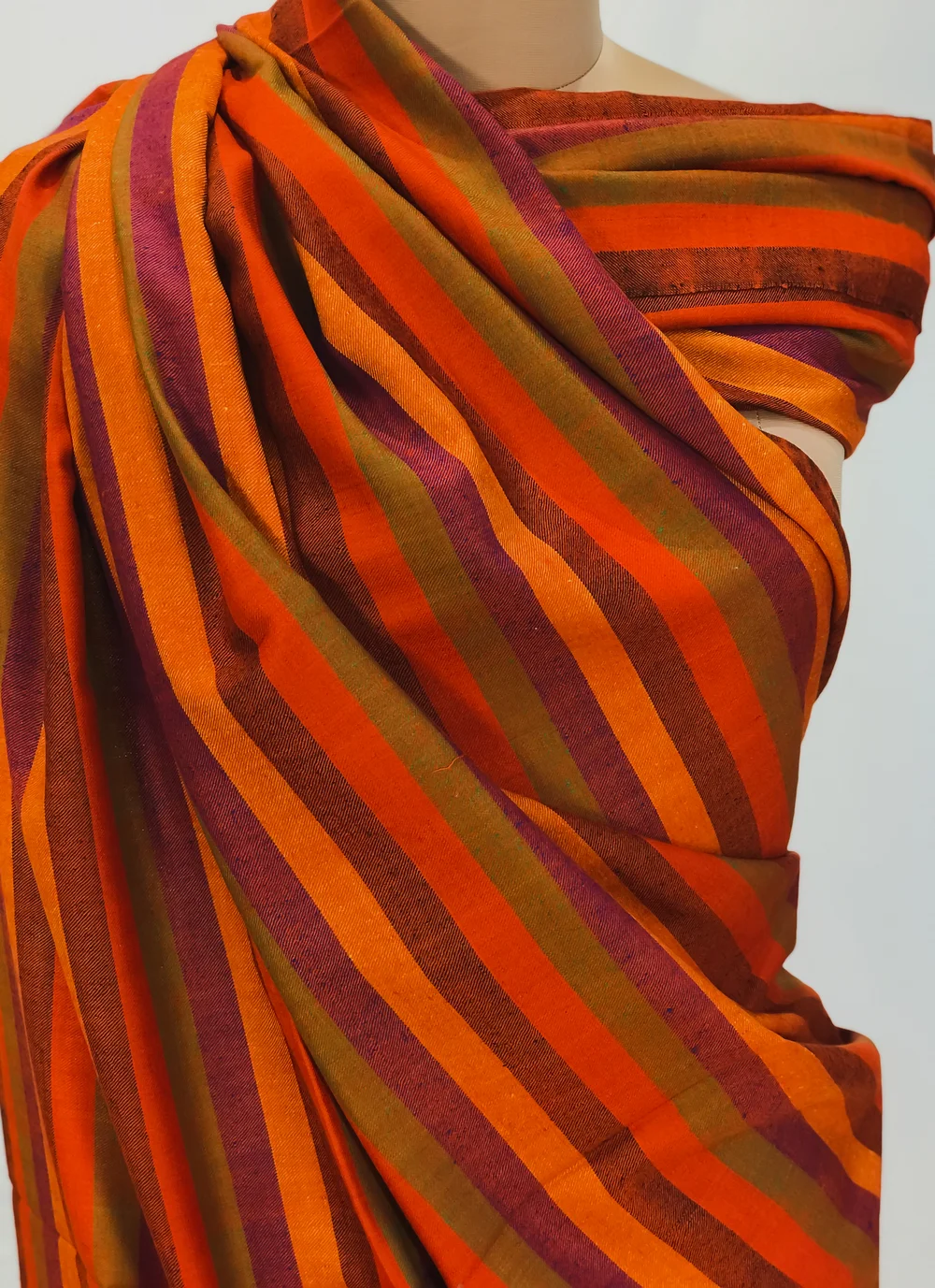 Red Striped Pure Pashmina Shawl Front