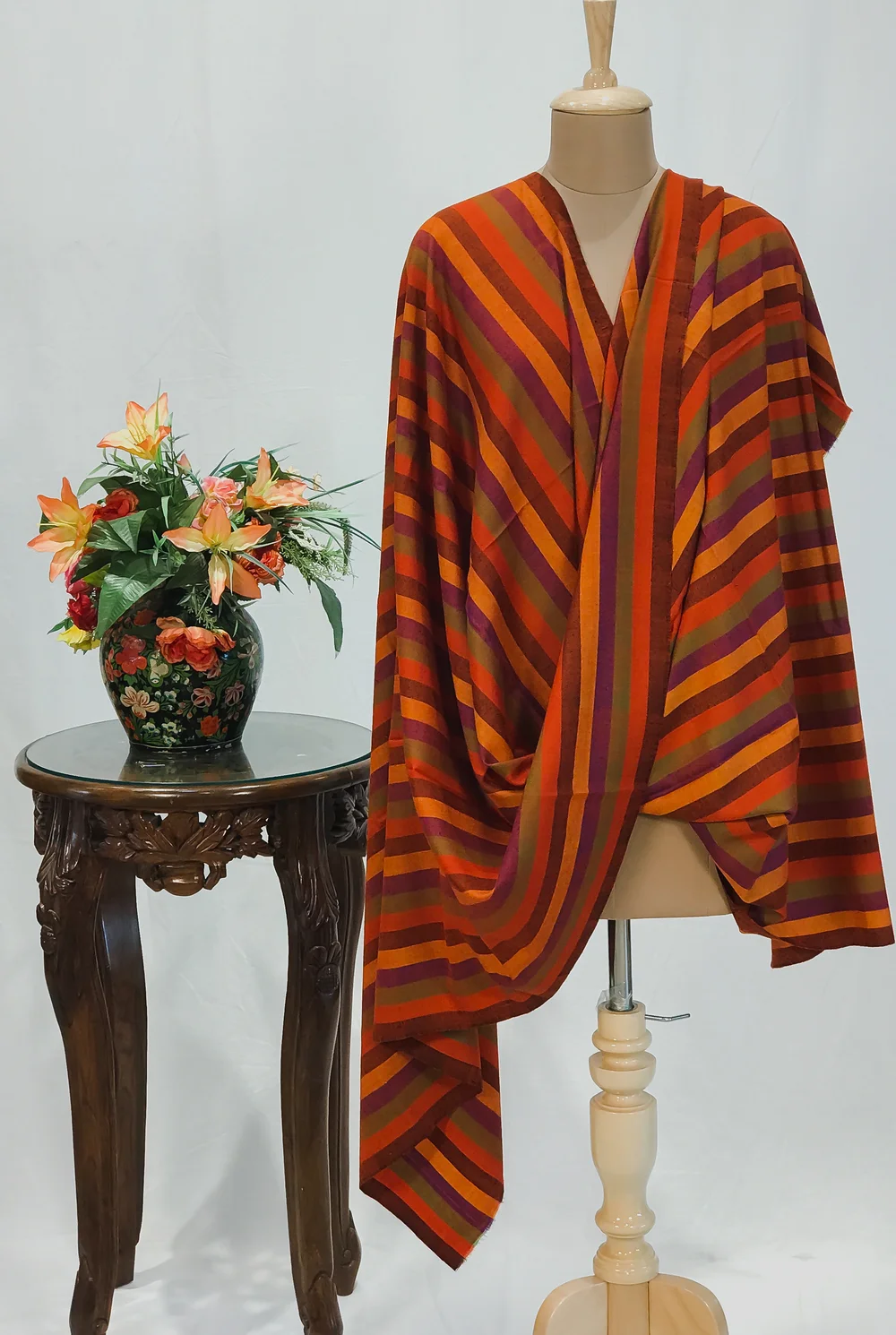 Red Striped Pure Pashmina Shawl