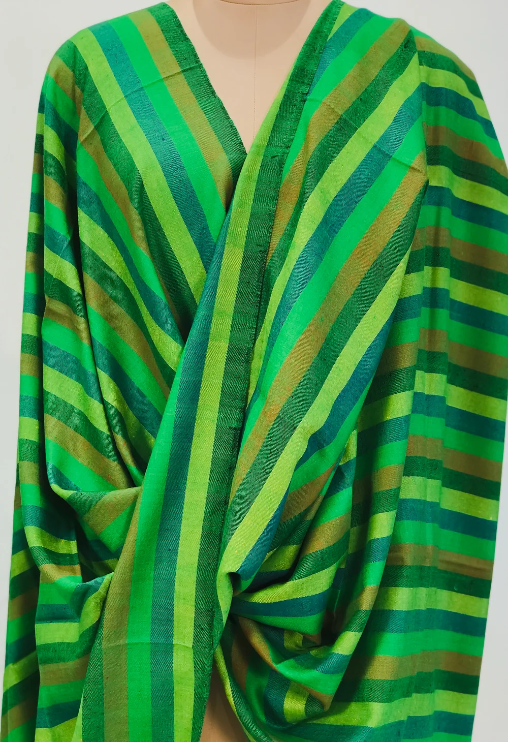 Green Striped Pure Pashmina Shawl Front