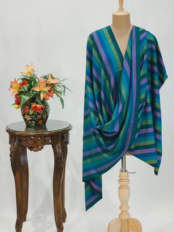 Teal Striped Pure Pashmina Shawl