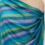Teal Striped Pure Pashmina Shawl Front