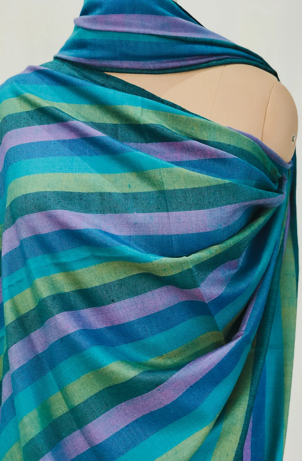 Teal Striped Pure Pashmina Shawl Front