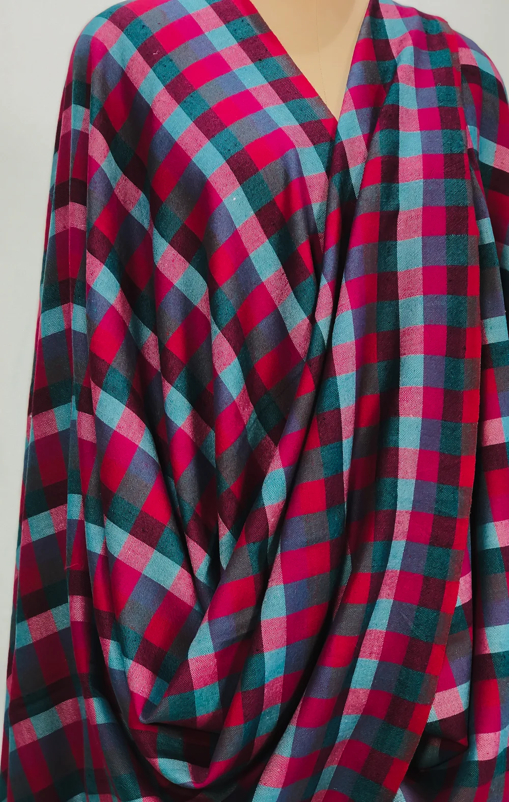 Pink Checked Pure Pashmina Shawl Front