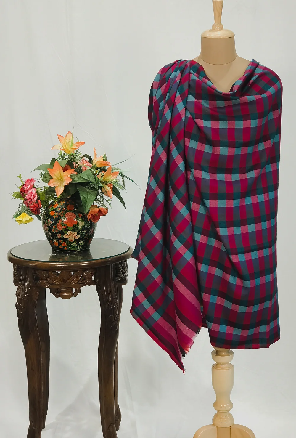 Pink Checked Pure Pashmina Shawl