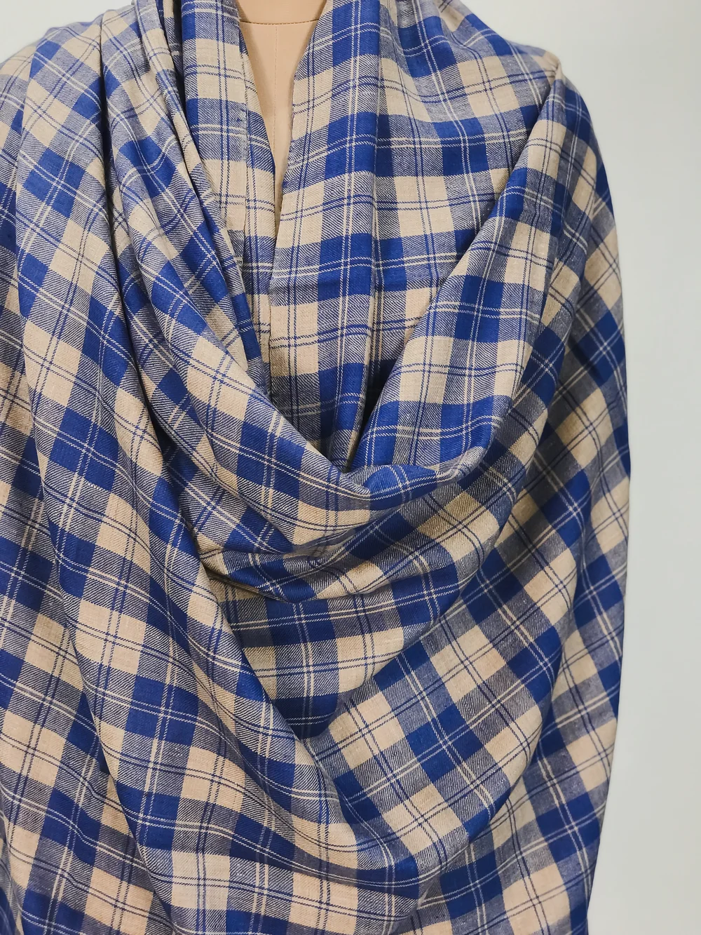 Natural Checked Pure Pashmina Shawl Front Natural Checked Pure Pashmina Shawl Front