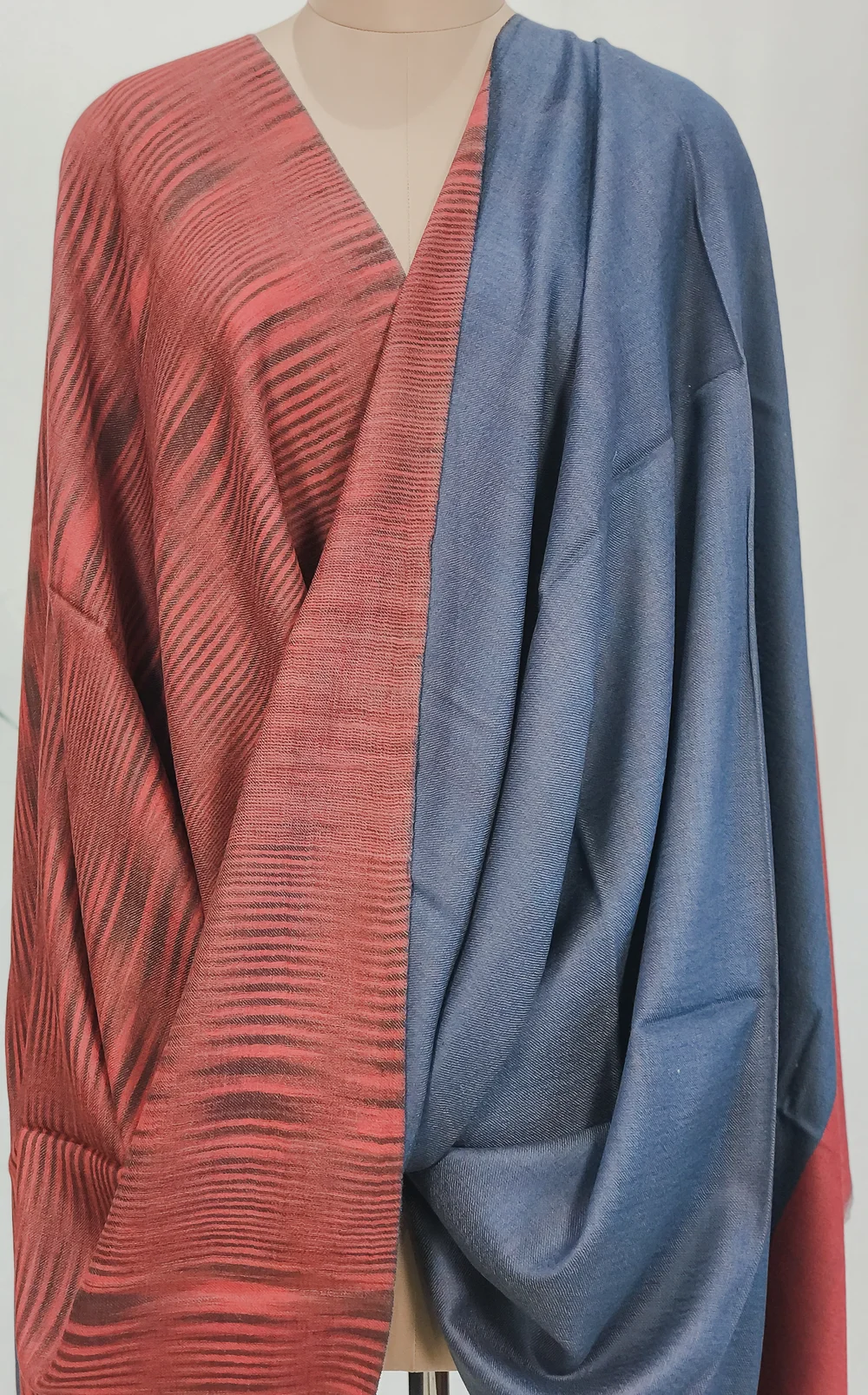 Red and Indigo Blue Space Dye Reversible Pure Pashmina Shawl Front