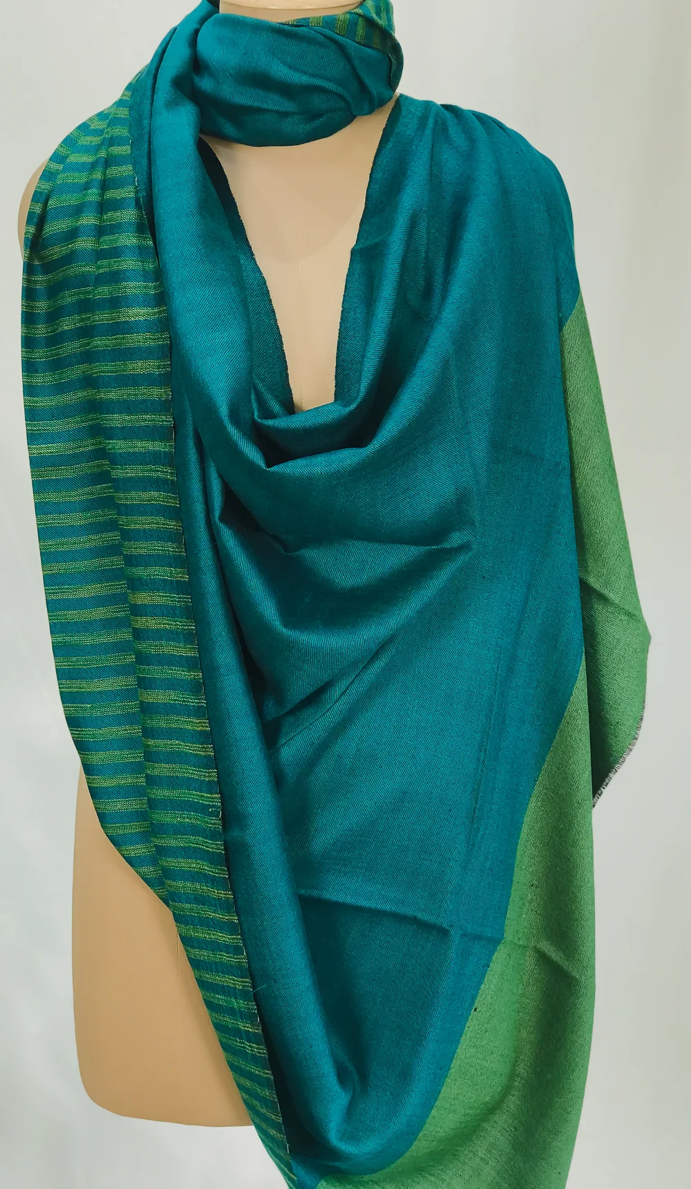 Peacock Green Space Dye Reversible Pure Pashmina Shawl Front