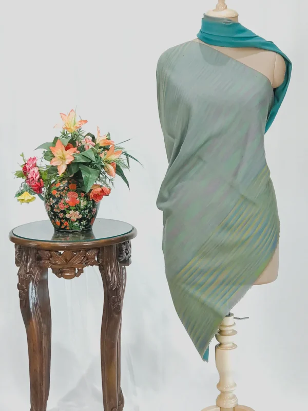 Light Teal Green and Multi-Colour Space Dye Reversible Pure Pashmina Shawl