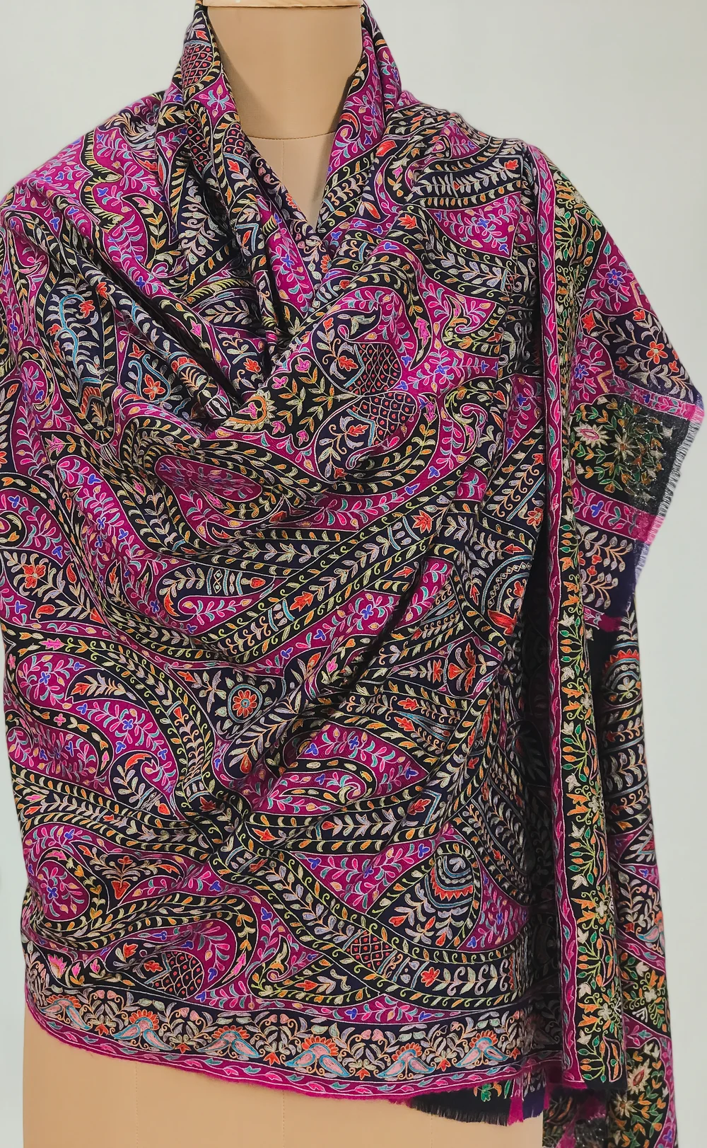 Navy Blue Pure Pashmina Kalamkari Shawl Front