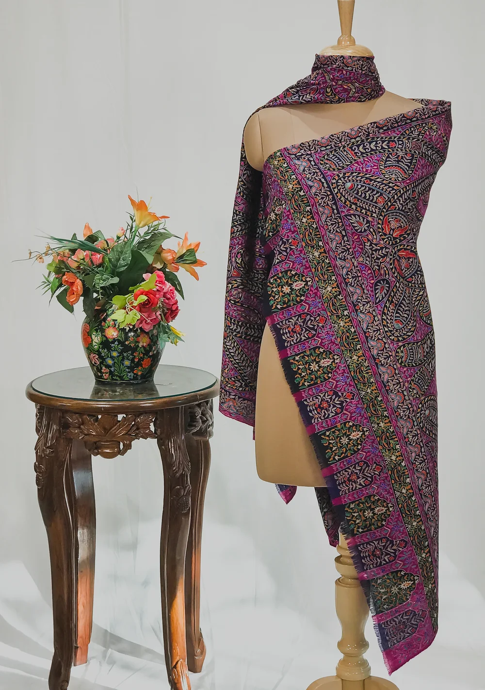 Navy Blue Pure Pashmina Kalamkari Shawl