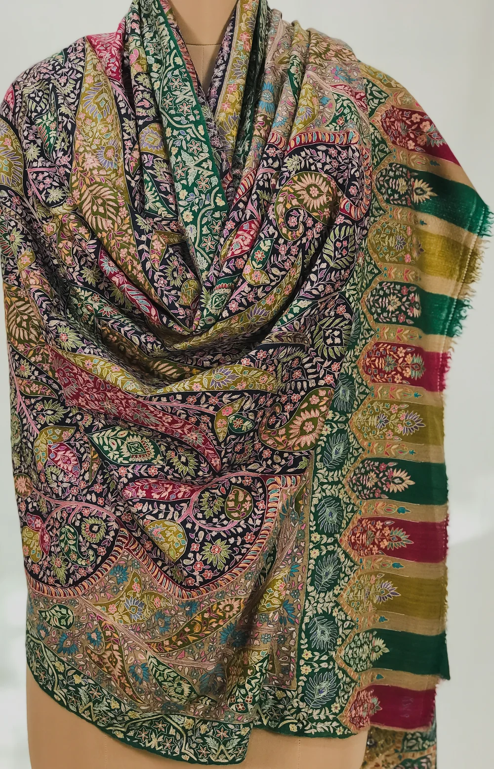 Natural Pure Pashmina Kalamkari Shawl Front