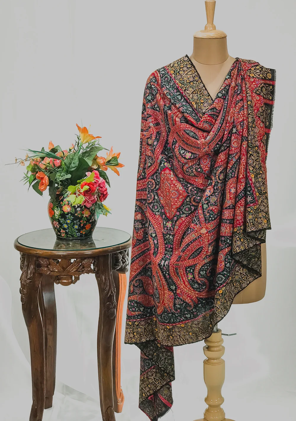 Black Pure Pashmina Kalamkari Shawl