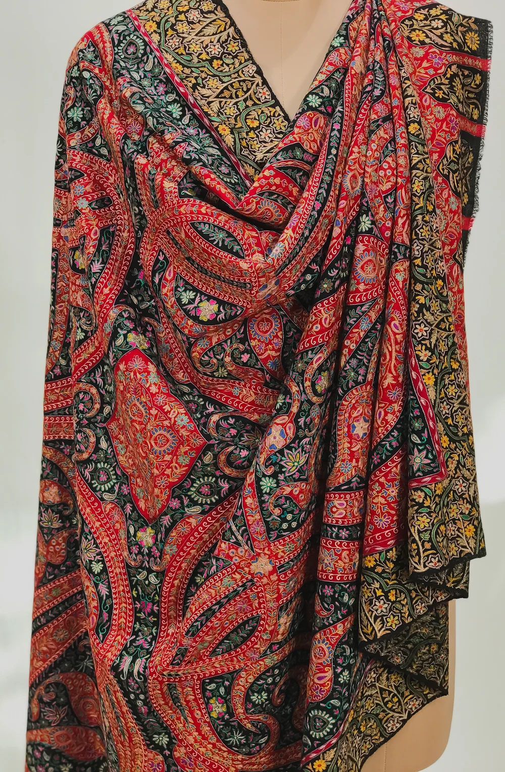 Black Pure Pashmina Kalamkari Shawl Front
