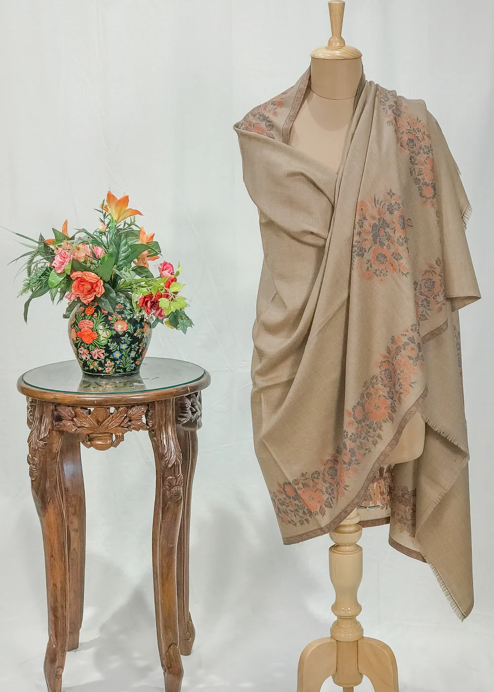 Natural Pure Pashmina Shawl With Kani Border