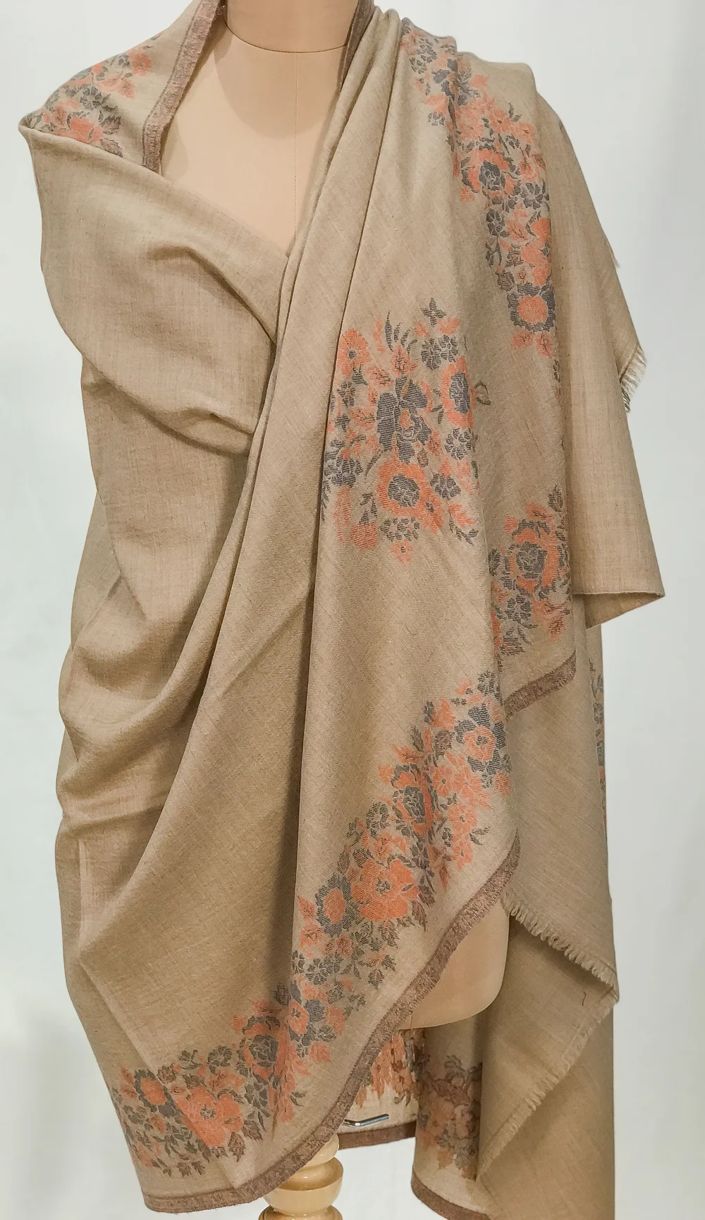Natural Pure Pashmina Shawl With Kani Border Front
