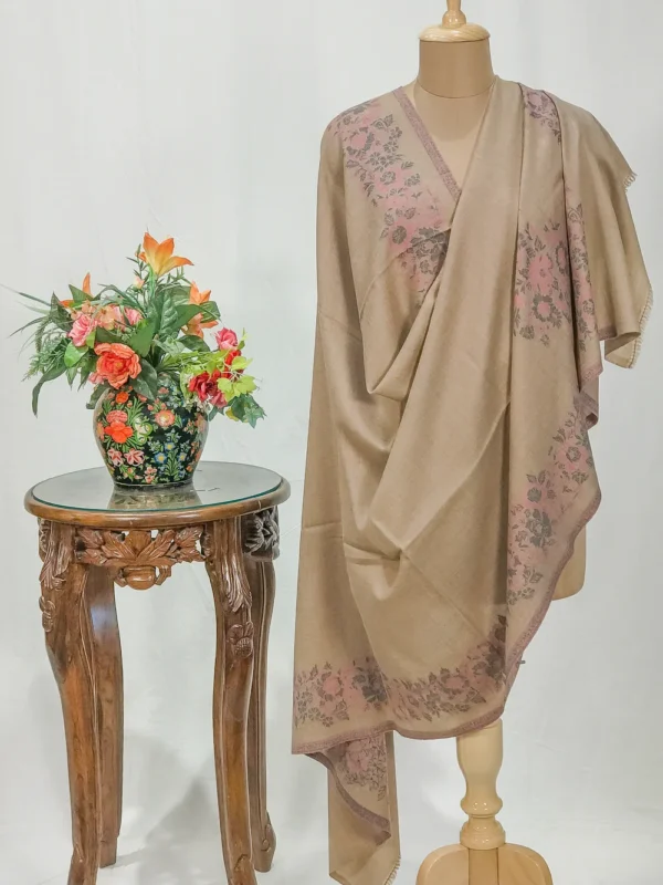 Natural Beige Pure Pashmina Shawl With Kani Border