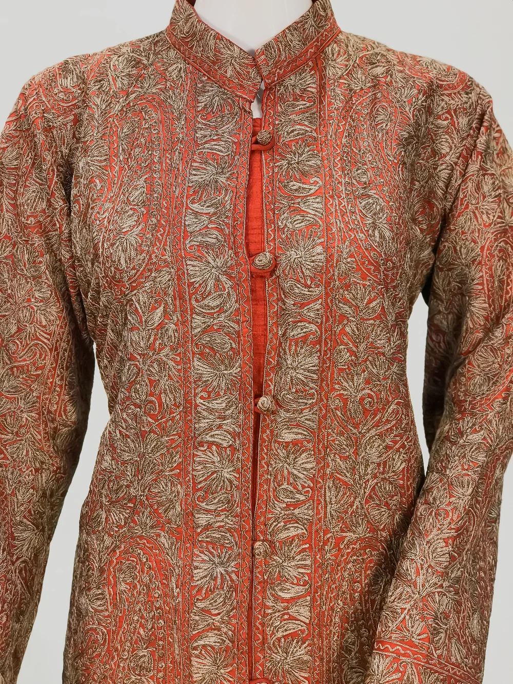 Deep Maroon Raw Silk Jacket with Silk and Aari Work Front
