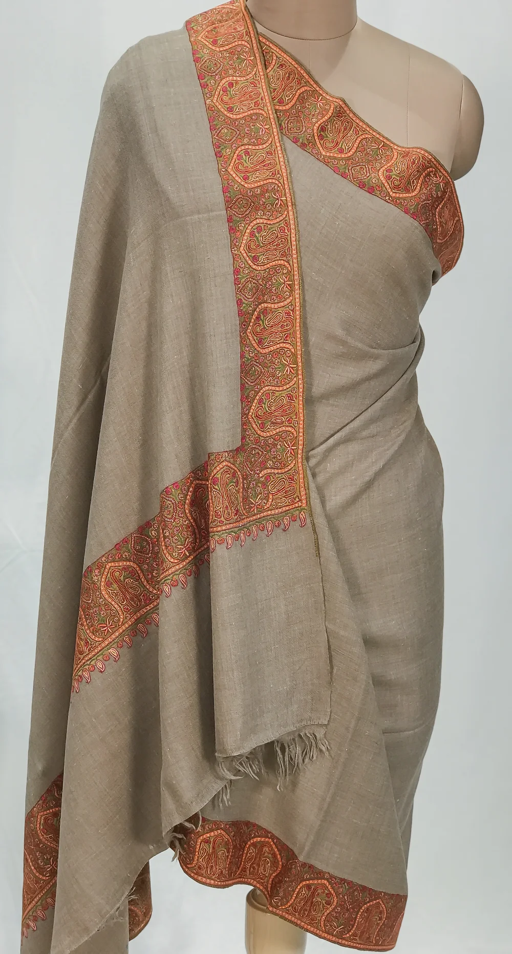 Natural Pure Pashmina Shawl With Sozni Hand Embroidery Front Natural Pure Pashmina Shawl With Sozni Hand Embroidery Front