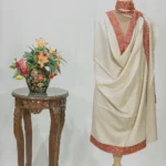 Cream White Pure Pashmina Shawl With Sozni Hand Embroidery