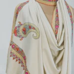 Off-White Pure Pashmina Shawl With Papier Mache And Tilla Hand Embroidery Front