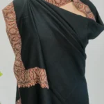 Deep Black Pure Pashmina Shawl With Sozni Hand Embroidery Front
