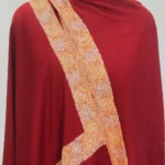 Carmine Maroon Pure Pashmina Shawl With Sozni Hand Embroidery Front