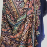 Navy Blue Pure Pashmina Shawl With Multi-Colour Jama Hand Embroidery Front