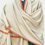 Natural Beige Pure Pashmina Shawl With Floral and Paisley Sozni Hand Embroidery Front