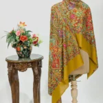 Medallion Yellow Pure Pashmina Shawl With Papier Mache Jama Hand Embroidery
