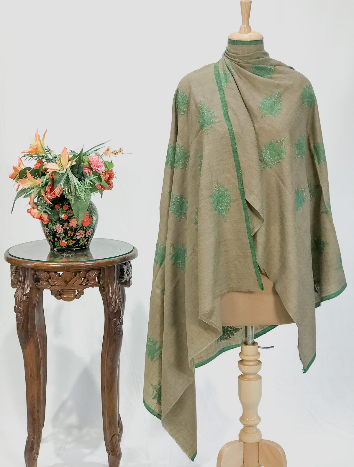 Natural Pure Pashmina Shawl With Sozni Hand Embroidery