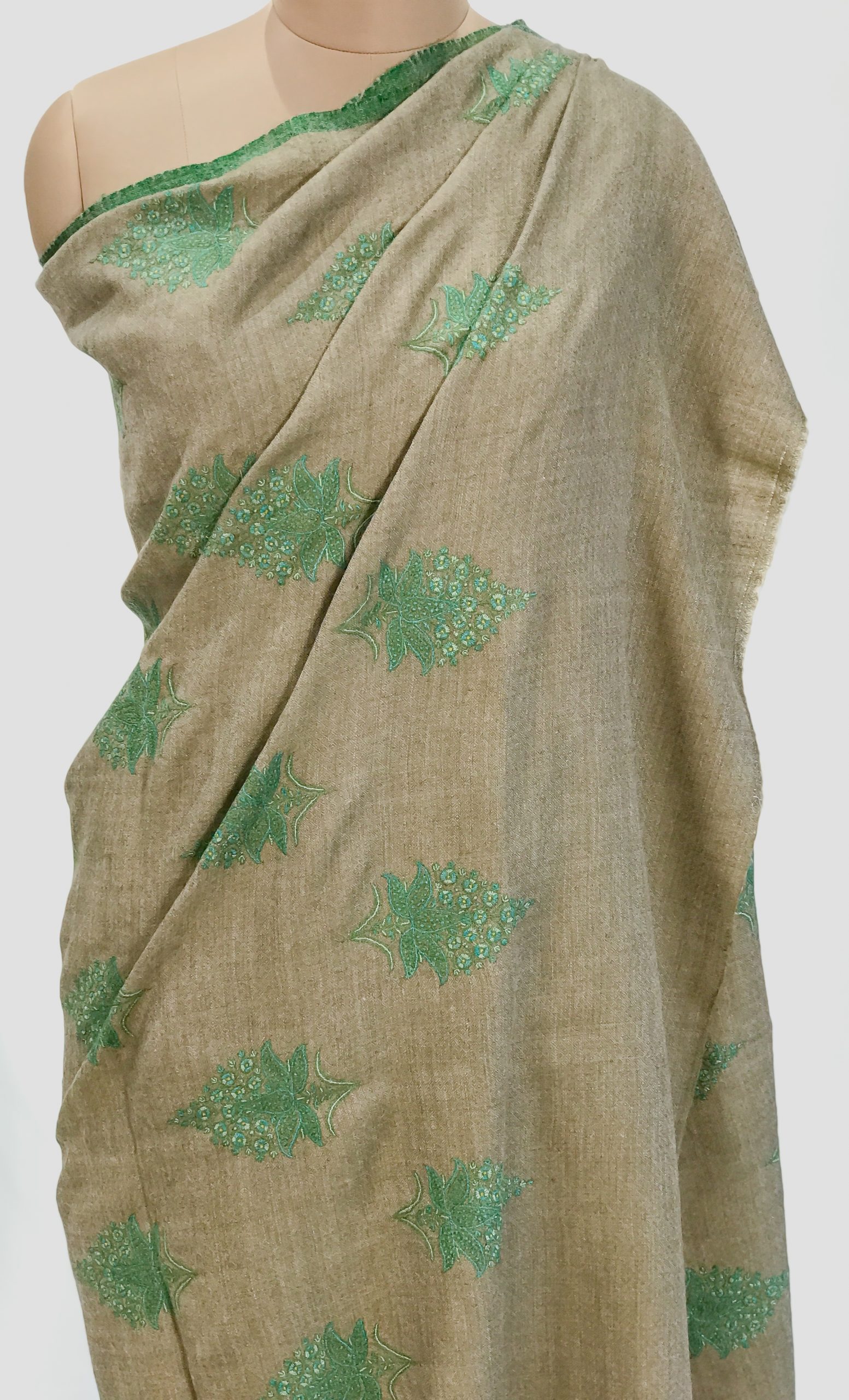 Natural Pure Pashmina Shawl With Sozni Hand Embroidery Front Natural Pure Pashmina Shawl With Sozni Hand Embroidery Front