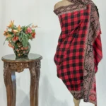 Red Checked Pure Pashmina Shawl With Sozni Hand Embroidery
