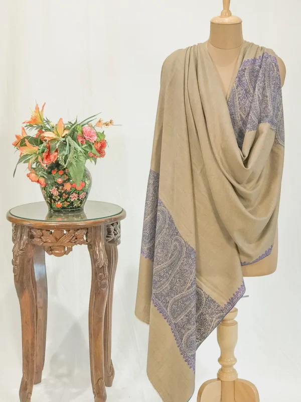 Light Natural Pure Pashmina Shawl With Sozni Hand Embroidery