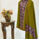 Olive Green Reversible Pure Pashmina Shawl With Papier Mache Palla Design