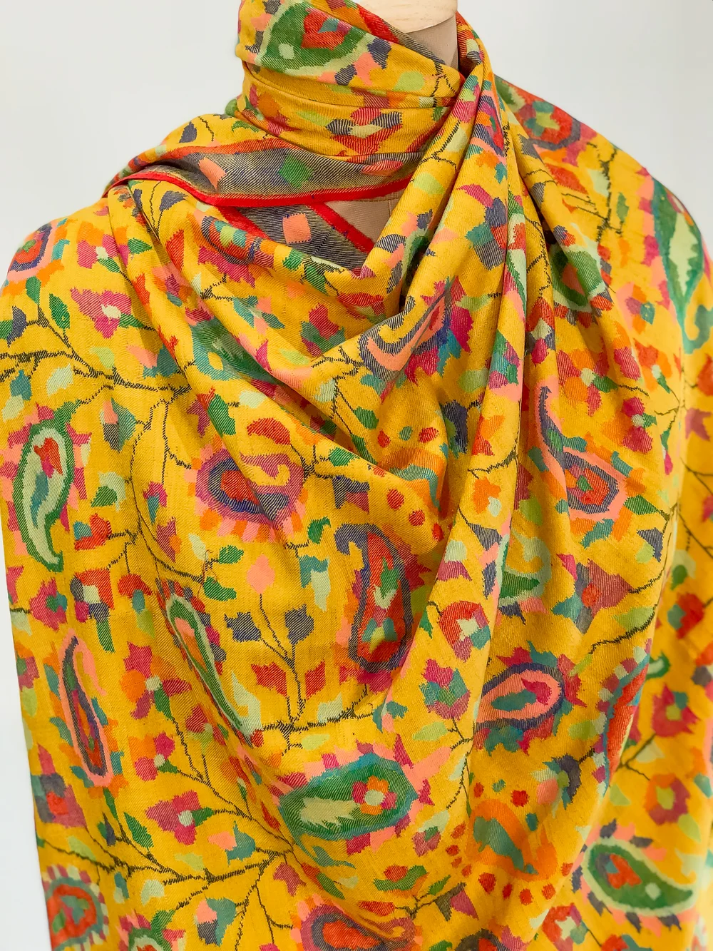 Yellow Kani Pure Pashmina Shawl Front