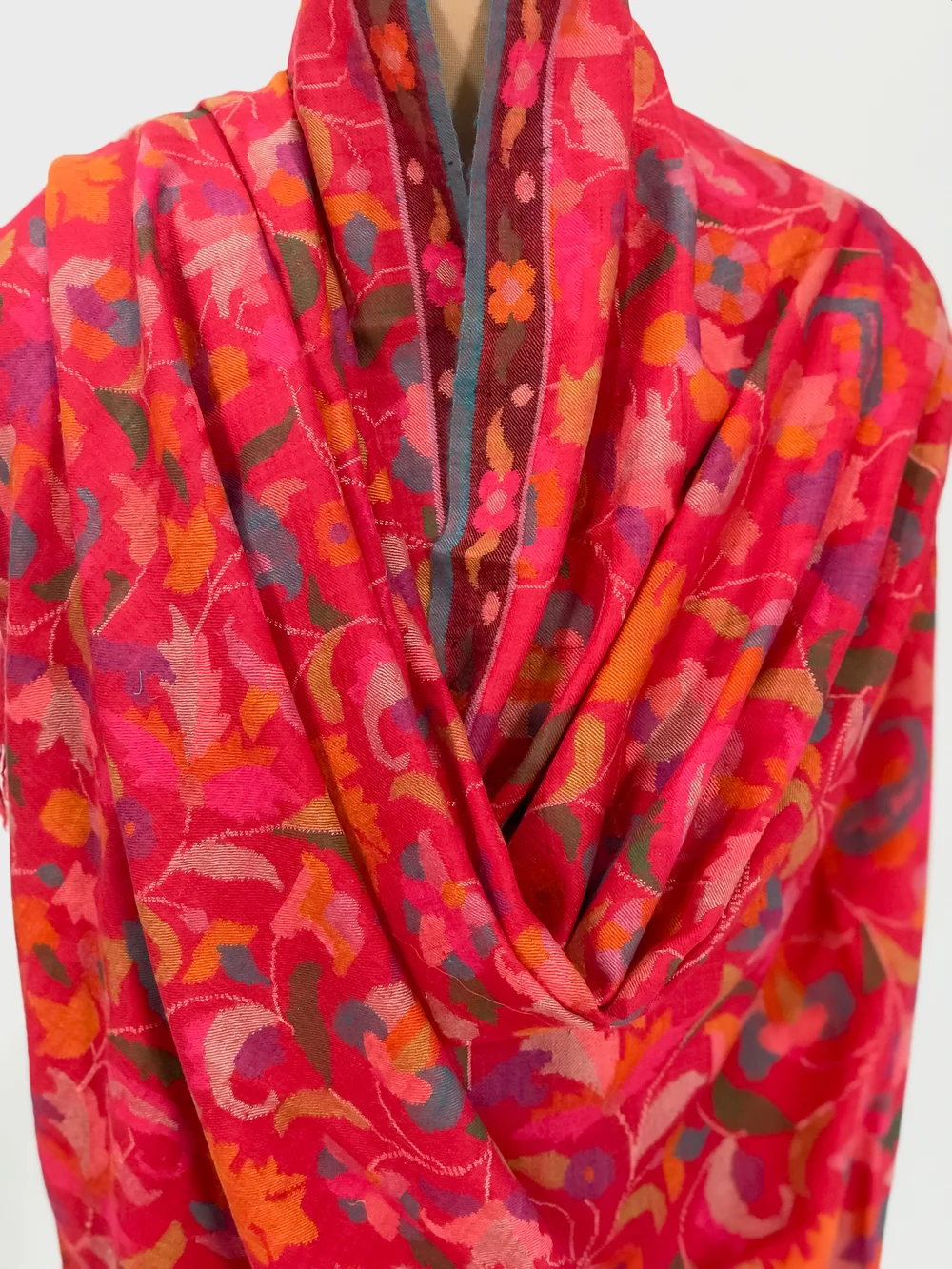 Red Kani Pure Pashmina Shawl Front