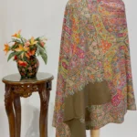 Olive Green Pure Pashmina Shawl With Multi-Colour Jama Hand Embroidery
