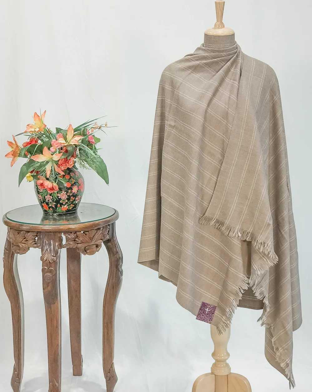 Beige Striped Ladakhi Pashmina Shawl Beige Striped Ladakhi Pashmina Shawl