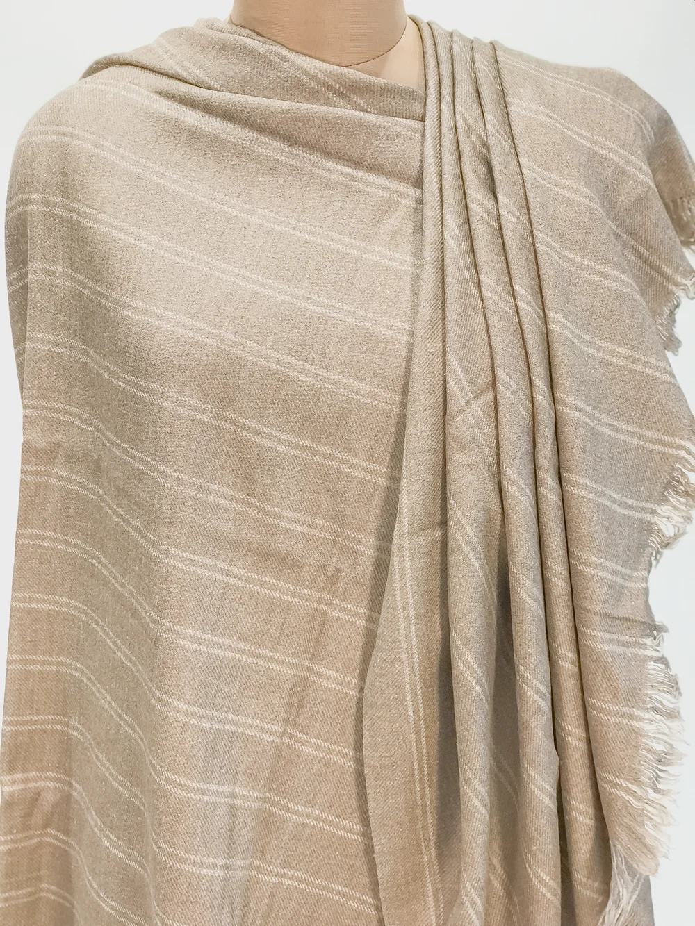 Beige Striped Ladakhi Pashmina Shawl Front Beige Striped Ladakhi Pashmina Shawl Front