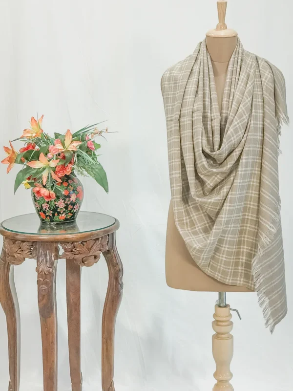 Creamy Beige Checked Ladakhi Pashmina Shawl