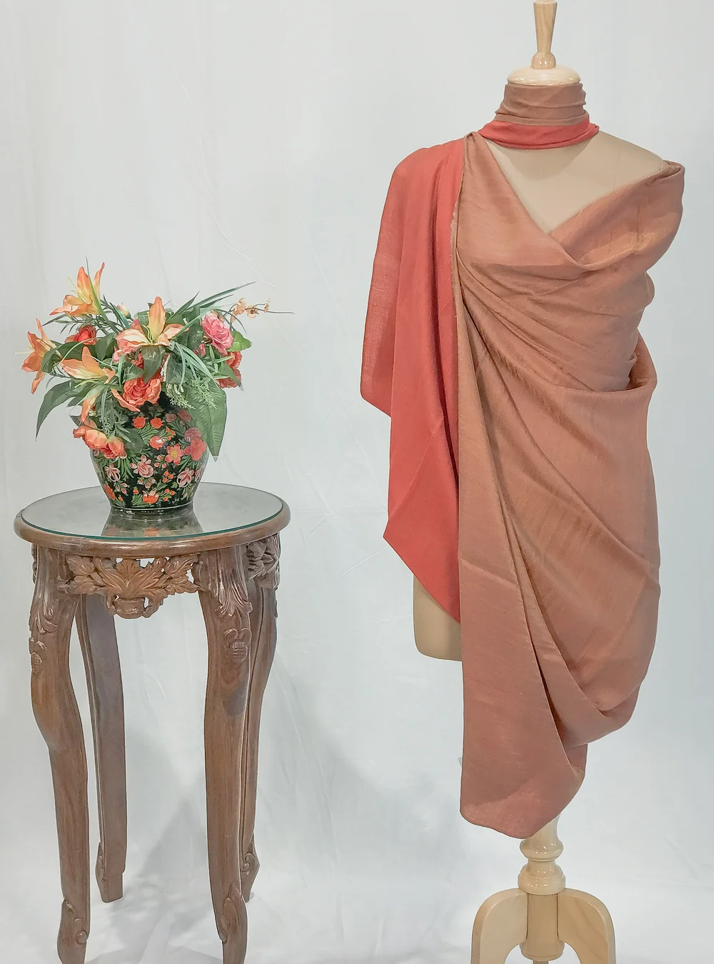 Zari Reversible Rust Pure Pashmina Shawl