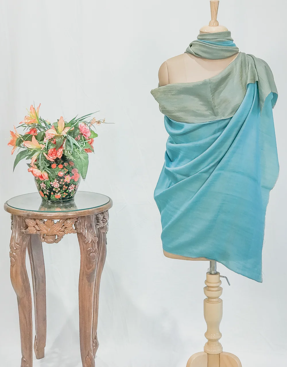 Zari Reversible Sky Blue Pure Pashmina Shawl