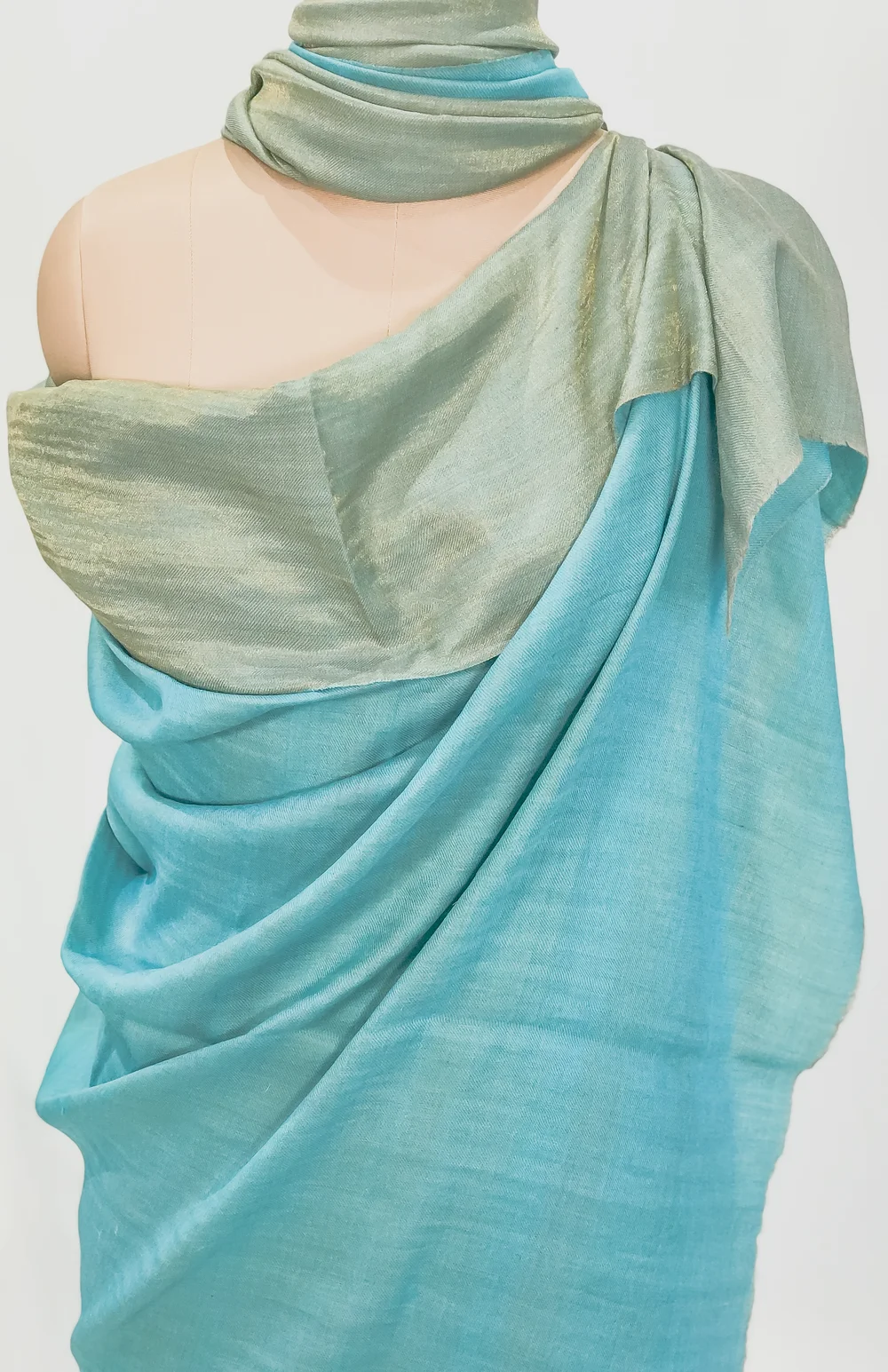 Zari Reversible Sky Blue Pure Pashmina Shawl Front