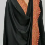 Black Pure Pashmina Shawl With Sozni Hand Embroidery Front