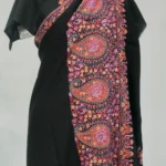 Black Pure Pashmina Shawl With Papier Mache Border Design Front