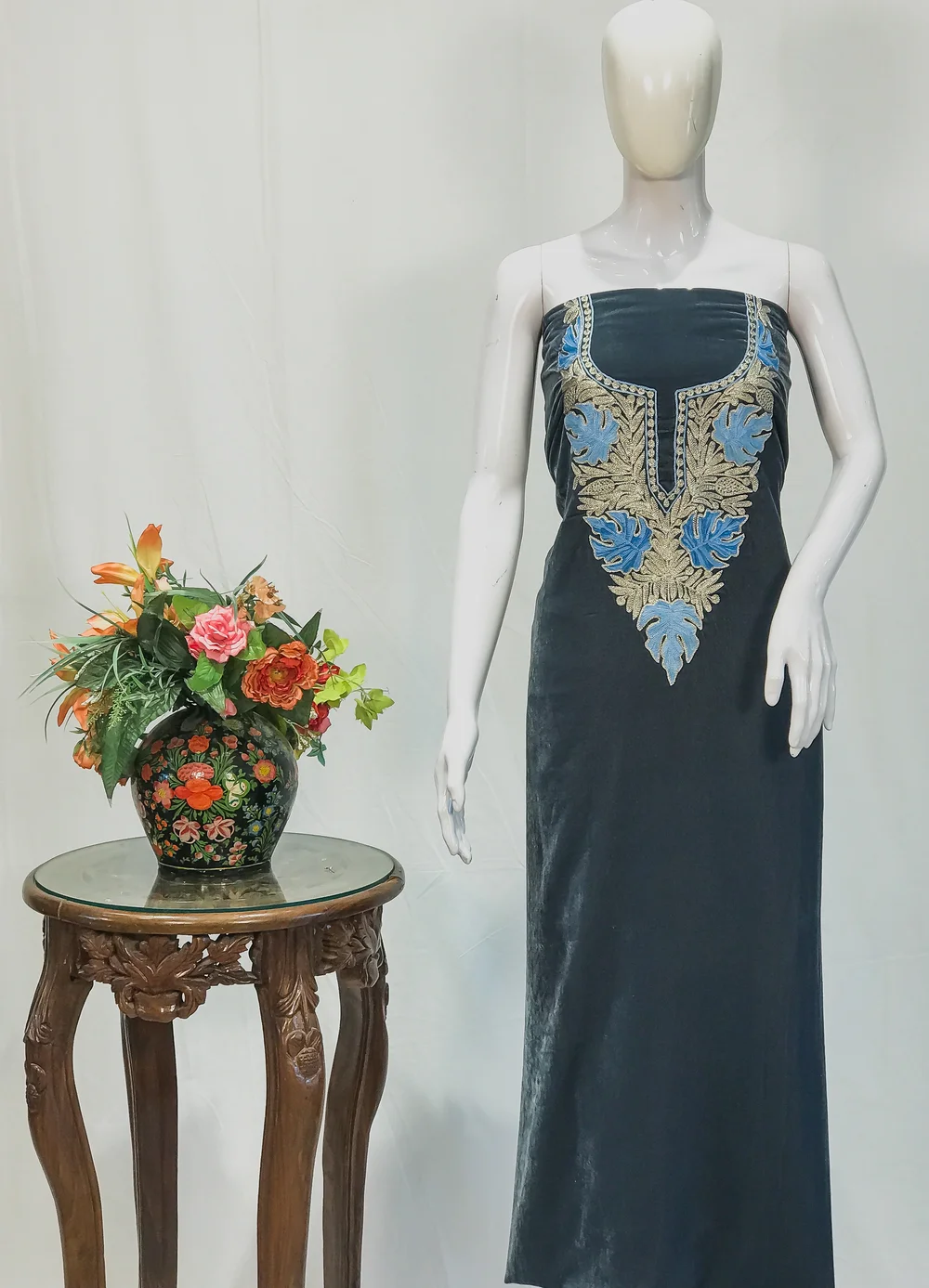 Grey Velvet Tunic with Aari and Tilla Work Grey Velvet Tunic with Aari and Tilla Work