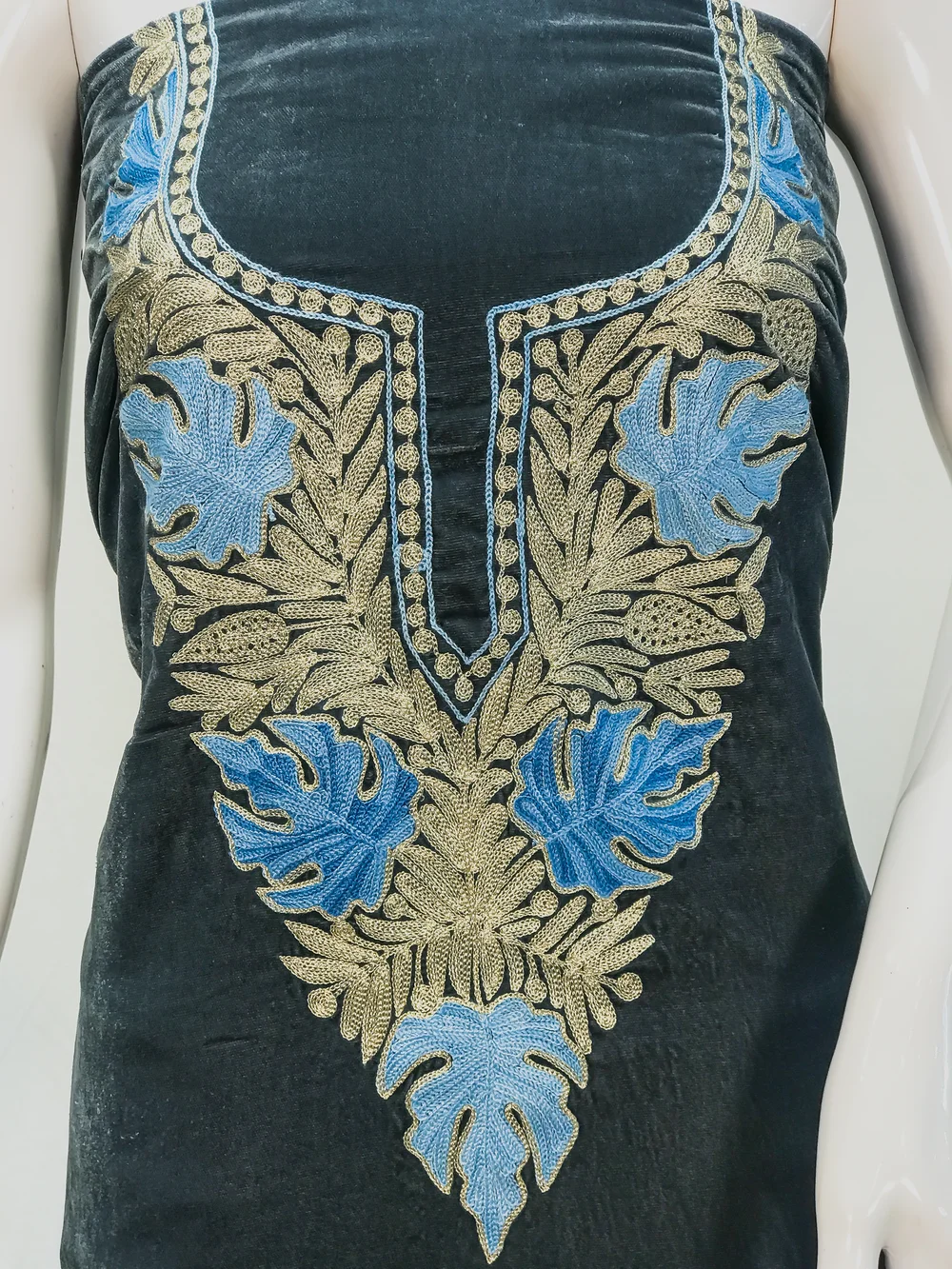 Grey Velvet Tunic with Aari and Tilla Work Front Grey Velvet Tunic with Aari and Tilla Work Front